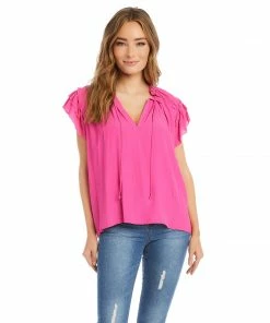 Karen Kane Flutter Sleeve Ruffle Top Clothing
