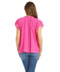 Karen Kane Flutter Sleeve Ruffle Top Clothing