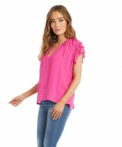Karen Kane Flutter Sleeve Ruffle Top Clothing