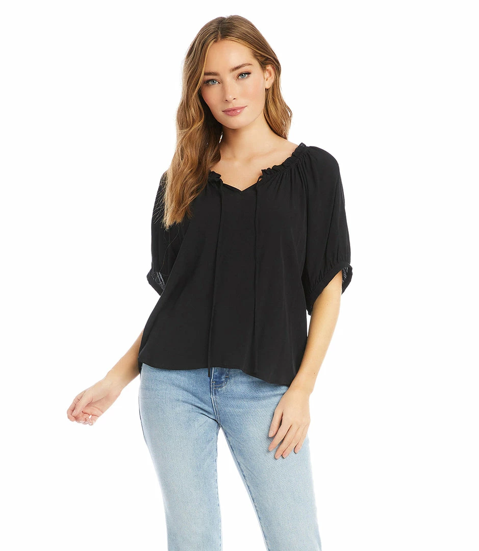 Karen Kane Short Sleeve Ruffle Tie-Neck