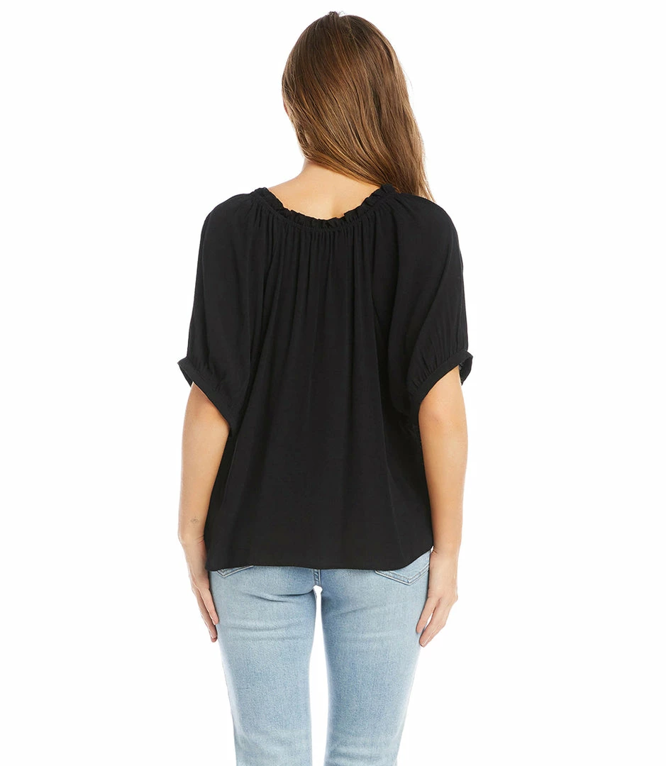 Karen Kane Short Sleeve Ruffle Tie-Neck