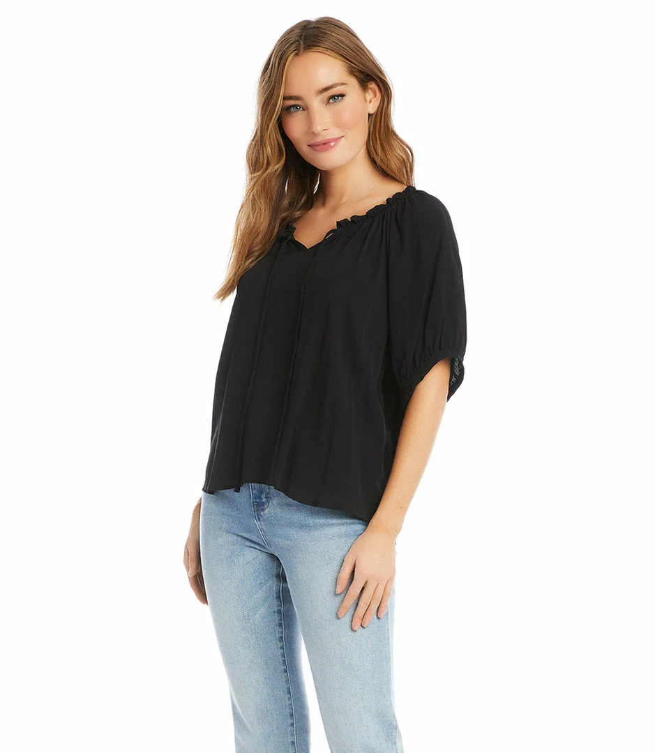 Karen Kane Short Sleeve Ruffle Tie-Neck