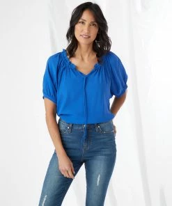 Karen Kane Clothing Short Sleeve Ruffle Tie-Neck