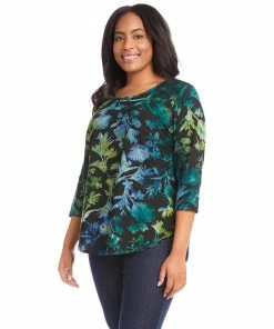 Karen Kane Plus Size Tie-Dye Burnout Shirttail Top