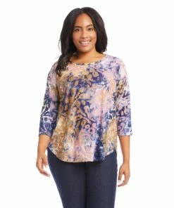 Karen Kane Plus Size Tie-Dye Burnout Shirttail Top