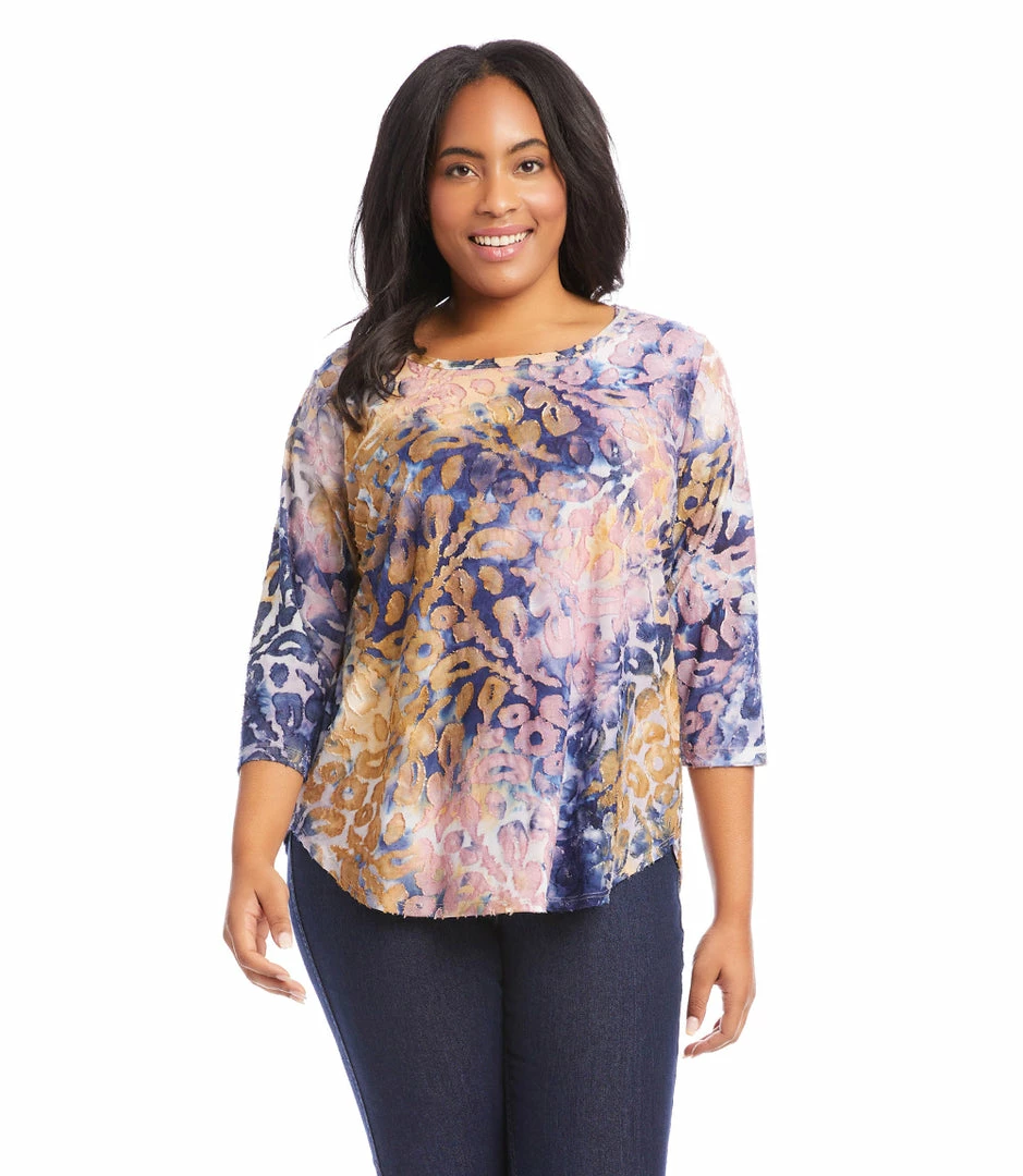 Karen Kane Plus Size Tie-Dye Burnout Shirttail Top