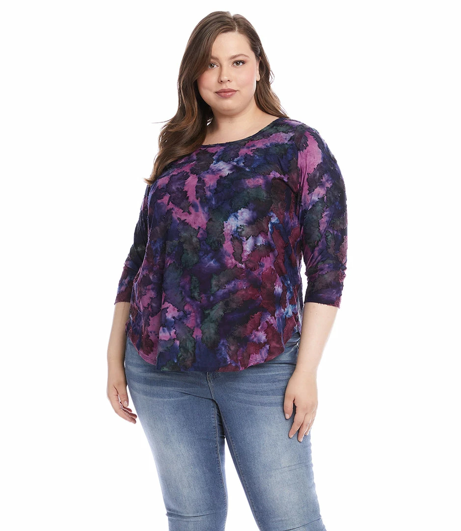 Karen Kane Plus Size Tie-Dye Burnout Shirttail Top