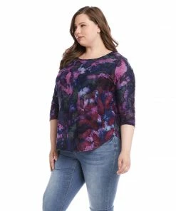 Karen Kane Plus Size Tie-Dye Burnout Shirttail Top