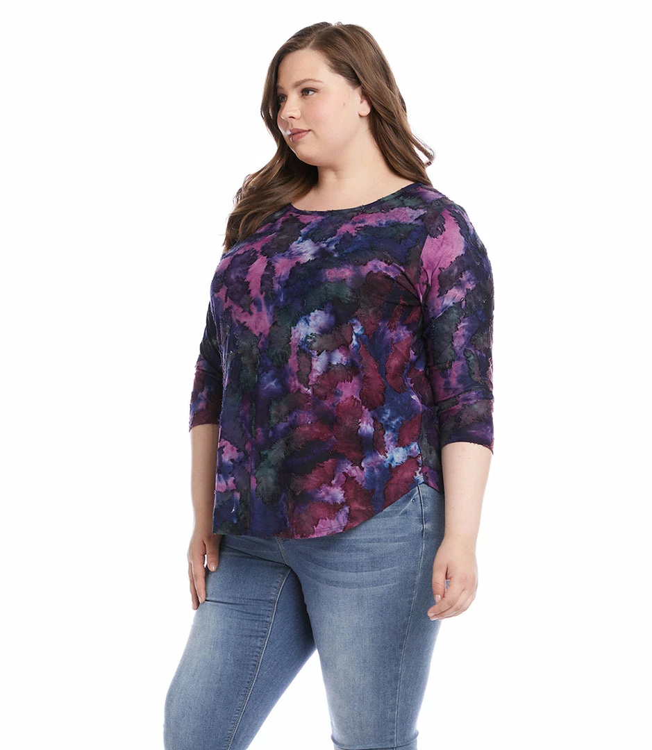 Karen Kane Plus Size Tie-Dye Burnout Shirttail Top