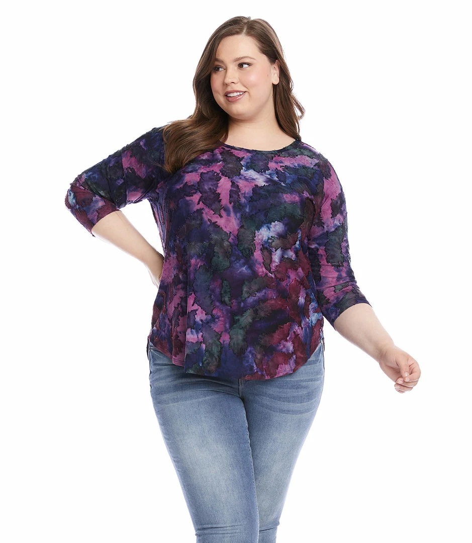 Karen Kane Plus Size Tie-Dye Burnout Shirttail Top