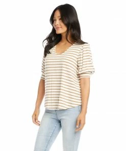 Karen Kane Petite Size Shirred Sleeve Shirttail Tee