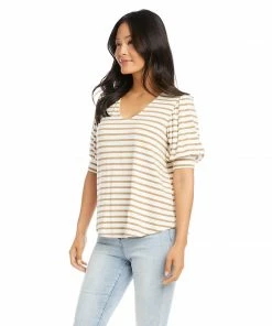 Karen Kane Tops Shirred Sleeve Shirttail Tee